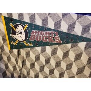 Vintage, Anaheim Mighty Ducks Pennant, NHL, Green, Flying Hockey Pucks, Mask 30"